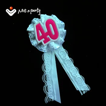 

12pcs 2020 event party white hot pink vintage lace ribbon brooch hot 40 for birthday wedding souvenir happy birthday new design