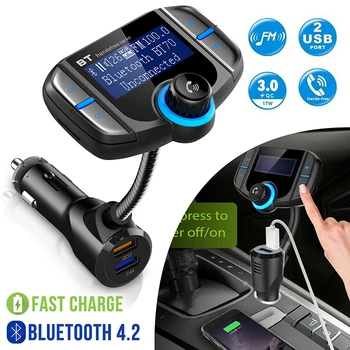 

Car MP3 Player Bluetooth Car Kit FM Transmitter With Bluetooth 5.0 Adapter 1.7 Inch Screen QC3.0+Smart 2.4A Dual Charge