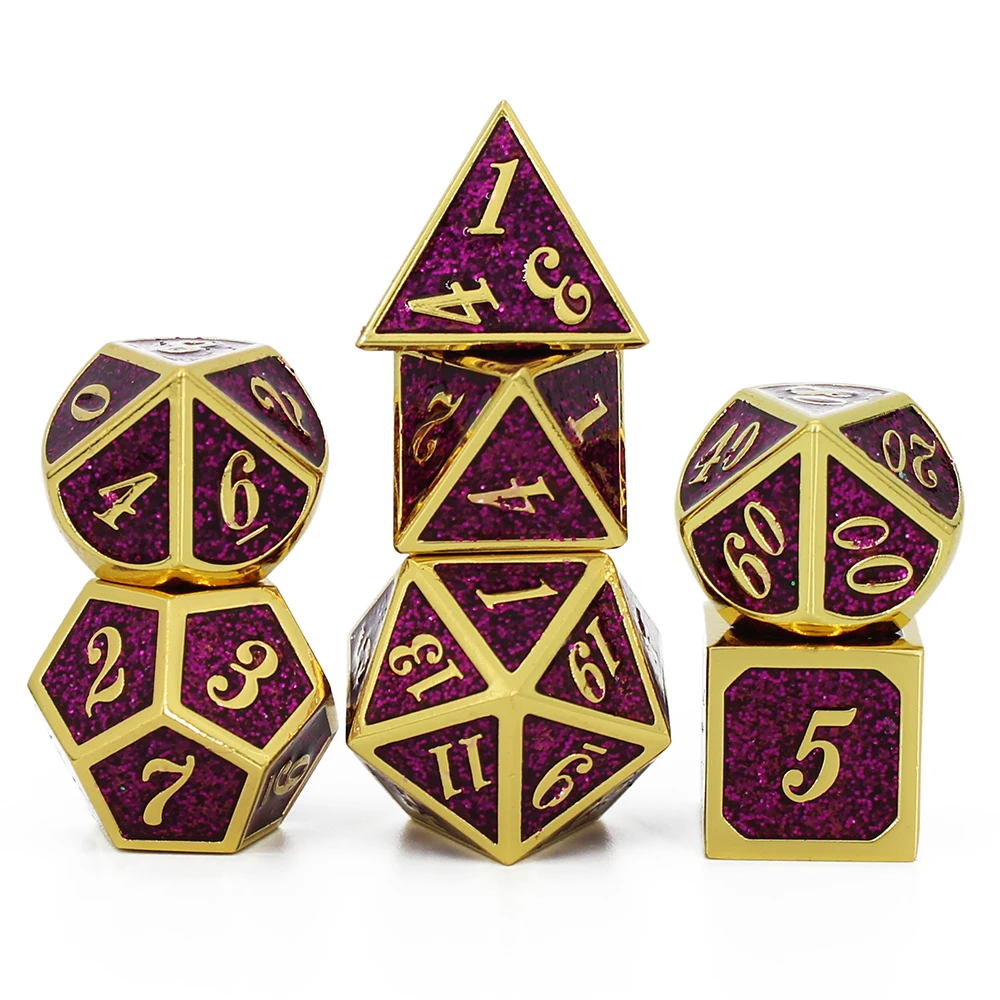 7pcs set Metal Dice Set D&D Dice Velvet Pouch D20 D12 D10 D% D8 D6 D4 dice DND RPG Table Games dados dices set metal dice dice set
