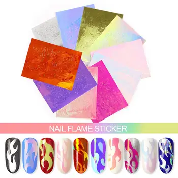 

COSCELIA Holographic Colorful Stickers For Nails Foil Flame Stickers For Manicure Nail Art Design Nail Sticker Hot Nail Foil