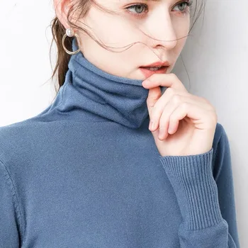 

Women sweater 2019 autumn New solid pullover plus size women tops long-slevee turtleneck loose knitting Office Lady sweater