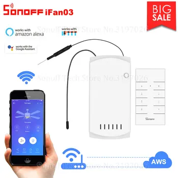 

Itead Sonoff iFan03 433Mhz RF Remote controlled Fan Switch Comes With a RM433 Remote Speed Adjustable Smart Fan Wifi Switches