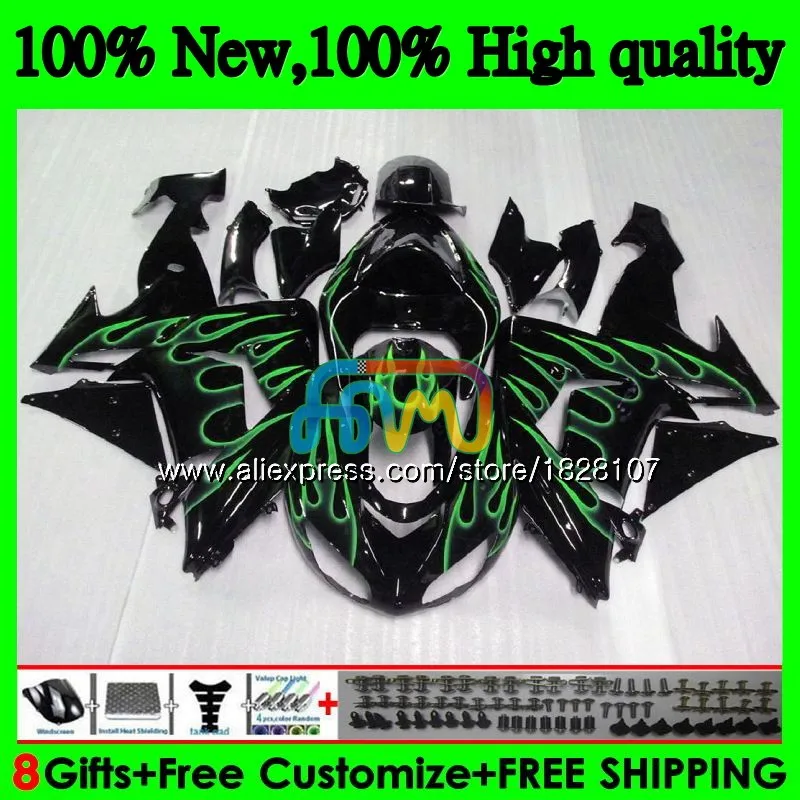 Корпус для KAWASAKI ZX 10 зеленый пламя R ZX-1000 ZX-10R ZX1000 CC 06 07 16BS. 55 ZX 1000CC ZX 10R ZX10R 06 07 2006 2007 комплект обтекателей - Цвет: No. 1
