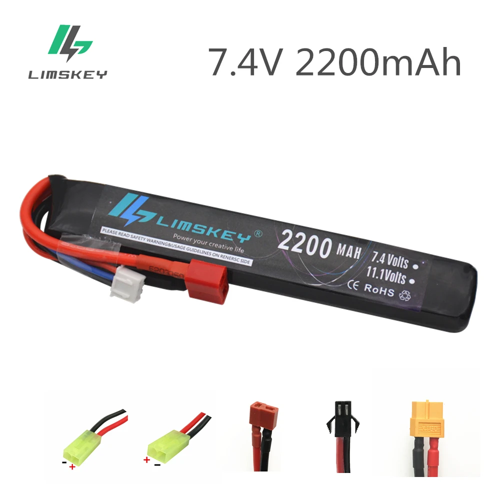 Limskey Аккумулятор для водяного пистолета Lipo 2S 7 4 в 2200 мАч 30C Tamiya T Connector AKKU Mini Airsoft BB
