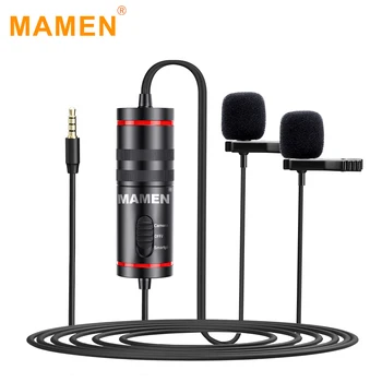 

MAMEN KM-D1 Pro 3.5mm Lavalier Microphone+Dual Mic Omni-directional for Smartphone Cameras for News Interview Recording Vlogging