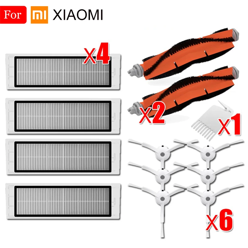 6* боковая щетка+ 4* HEPA фильтр+ 2* основная щетка+ 1* Чистящие запасные части для Xiaomi Roborock пылесос S50 S51 S55 S5