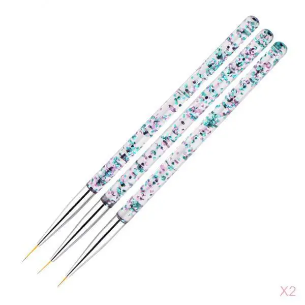 6x 3 Sizes 7/9/11mm Nail Art Brush Set For Thin Lines Fine Drawing Blending