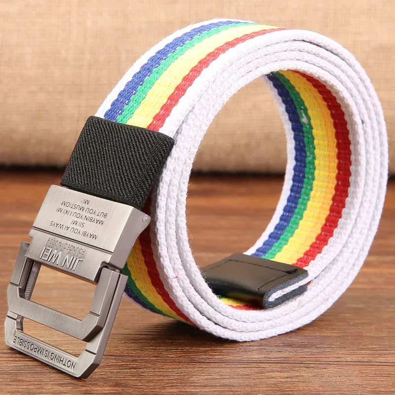 

2019 New Fashion Casual Belt Rainbow Stripes Waist Belts with Alloy Buckle Designer Canvas Belt for Youth Hip Hop Knitted Belts