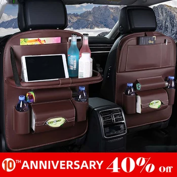 

UNTIOR Car Seat Back Hanging Organizer Bag Universal Auto Multi-pocket PU Leather Pad Cups Storage Holder Bag Foldable Shelf