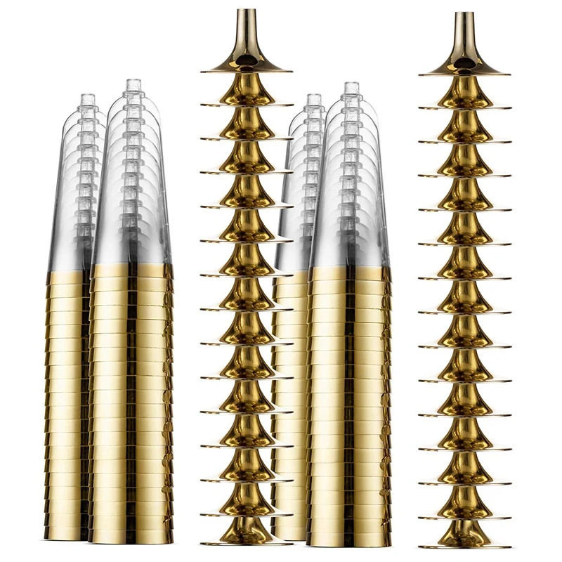 24 Пластиковые Золотые оправы шампанского флейты | 5,5 унций. Прозрачные Жесткие одноразовые вечерние и свадебные стеклянные