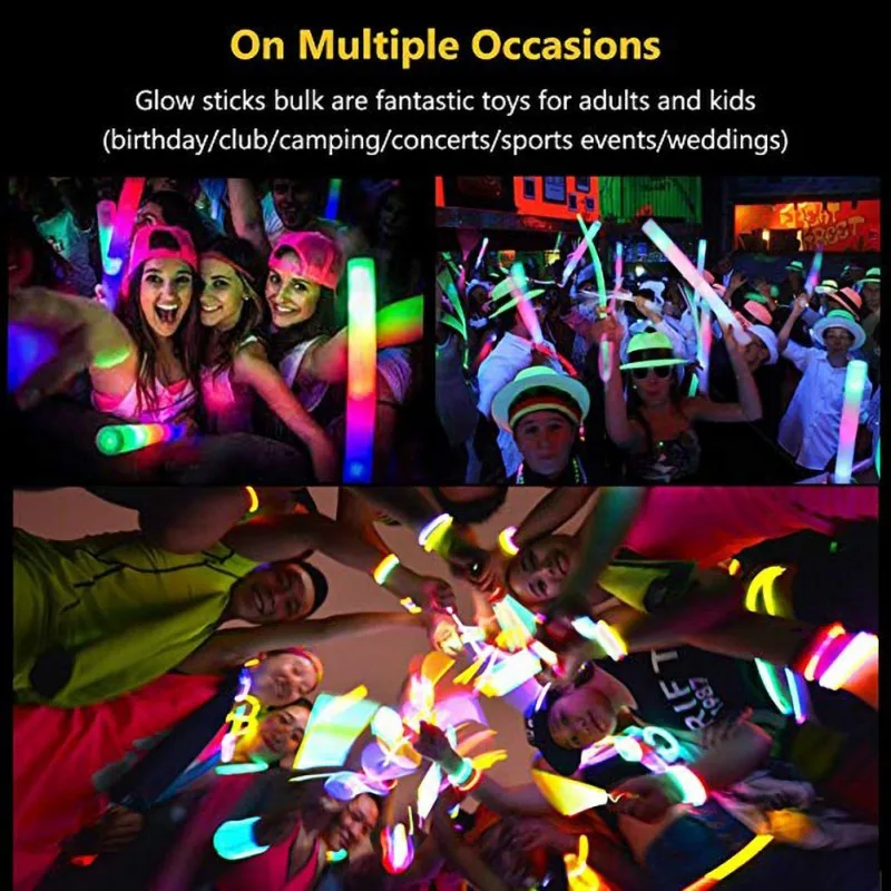 

LED Stick Colorful Multi Color Sponge Glow Stick Foam Stick Concert Large Flash Stick 12pcs Rally Flashing Light DJ Glow Wand