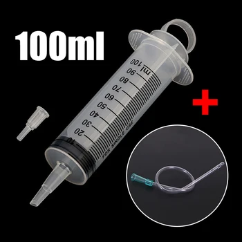 

1 Set 100ml Plastic Syringe Syringe Disposable Syringe For Refilling Measuring & 1m Silicone Tube For Injectors Ink