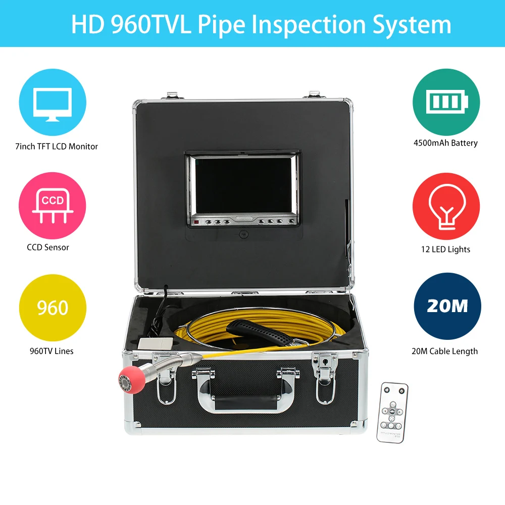 

Fishing Finder 7" LCD Monitor 960TVL CCD Pipeline Inspection Camera Waterproof Drain Pipe Sewer Inspection Camera Industrial