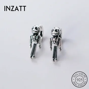 

INZATT Real 925 Sterling Thai Silver Skeleton Stud Earrings For Fashion Women Party Hiphop Fine Jewelry MInimalist Accessories