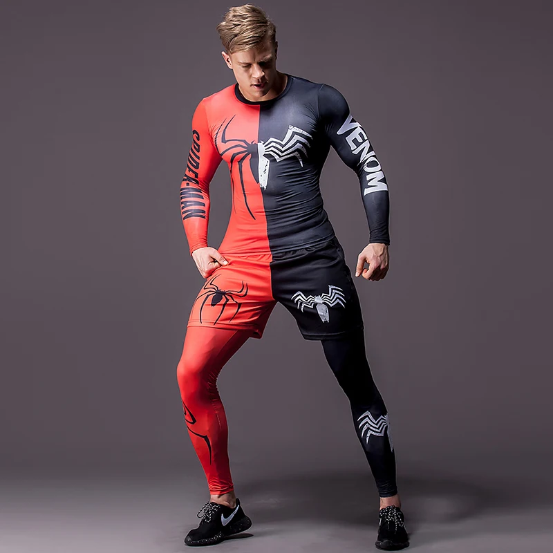

New Arrival Superhero Fitness Jogging Training 2 Piece Tracksuit Mens Anti-pilling Anti-fading Gym Clothing Funny Cosplay Sets