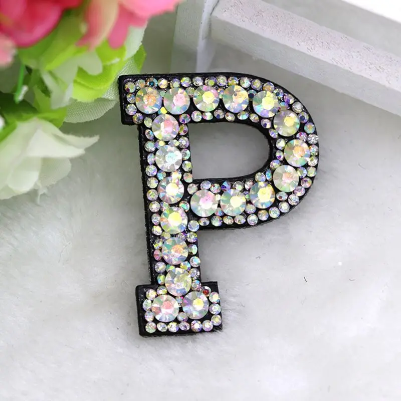 26Pcs A-Z Letter Beaded Rhinestone Alphabet Applique 3D Sew Iron-On DIY Patches