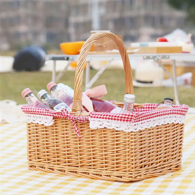 Panier de pique-nique en osier, grand panier d'épicerie, poignée isolée,  panier de pique-nique en paille, ensemble pour enfant - AliExpress