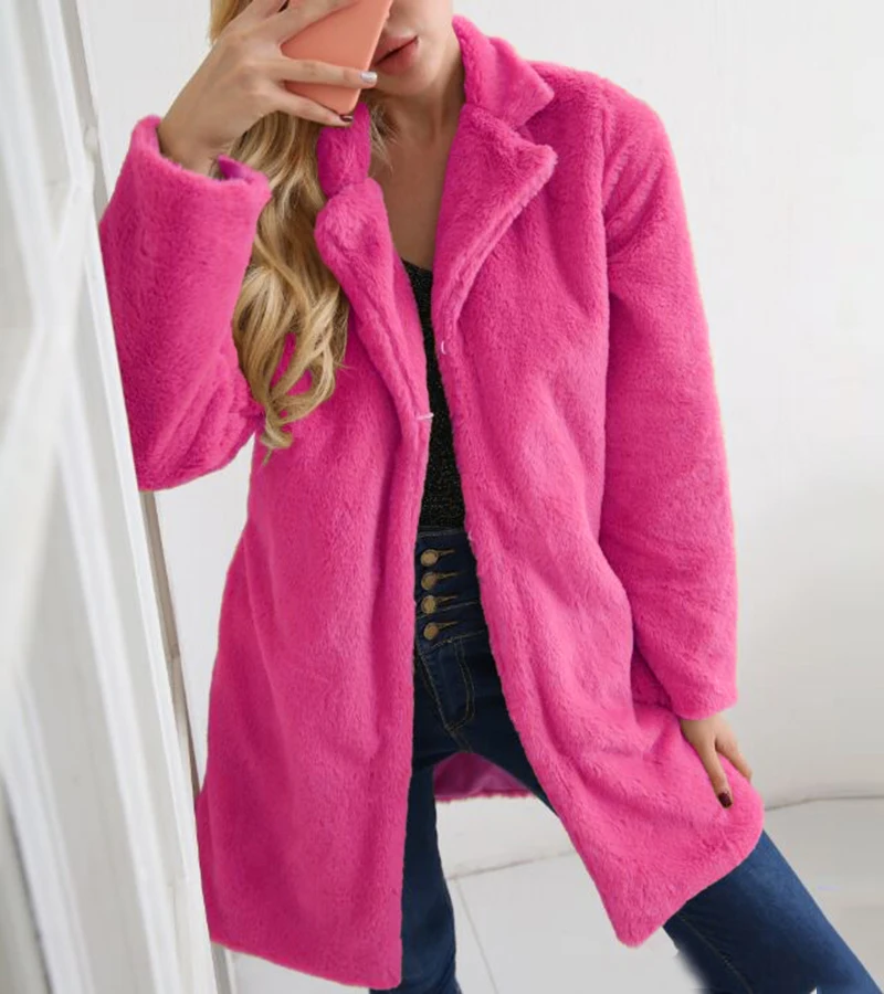 rose red Пальто из искусственного меха флисовая куртка Mujer Chaqueta Mujer розовое Красное длинное зимнее пальто для женщин Veste Femme женское плюшевое осеннее Свободное пальто - Цвет: rose red