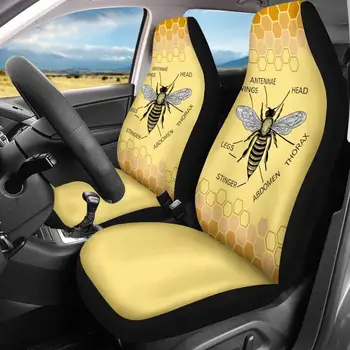 

INSTANTARTS Fashion Bee Pattern Women's Heavy-Duty Universal Car Front Seat Covers Elastic Vehicle Seat Covers for Children Hot