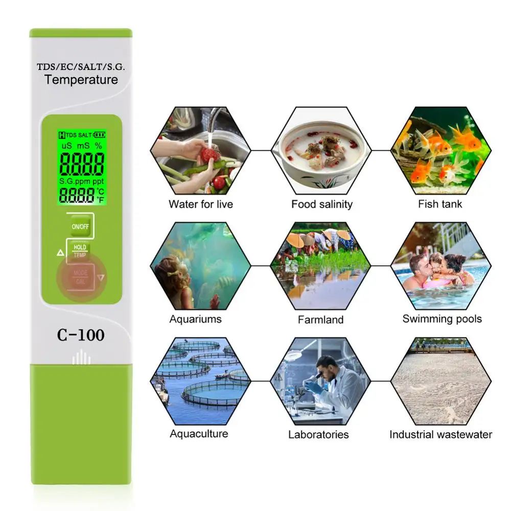 

SONGLI 5 in 1 TDS/EC/Salinity/S.G./Temperature Meter Digital Water Quality Tester for household, Pools, Drinking Water, Aquarium
