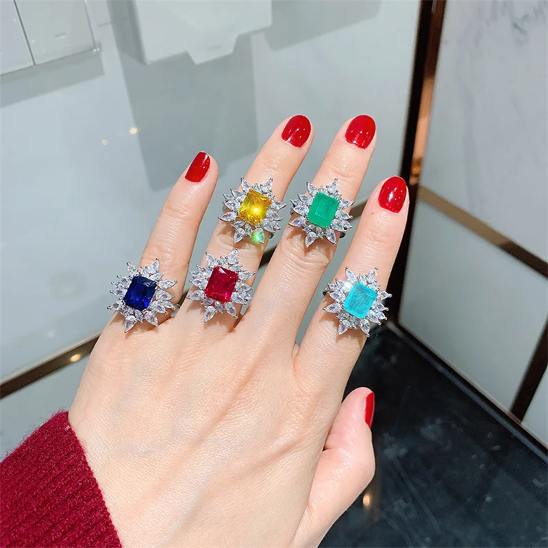 Qtt Anello In Pietra Preziosa Tormalina Smeraldo Paraiba Vintage Anello Color Argento Anello In Pietra Preziosa Anelli Di Fidanzamento Per Donna