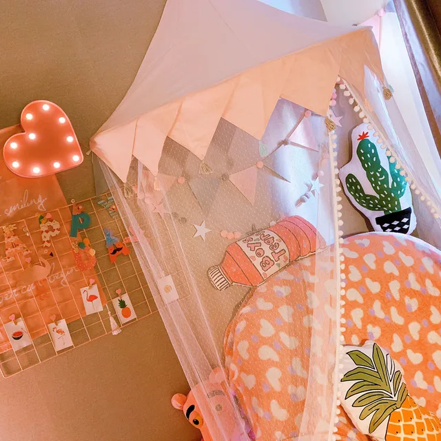 Nordic Kids Play Tent Pink Princess Castle Play House Tipi Enfant Indoor Baby Girls Crib Canopy Net Bed Tent Children Room Decor 5