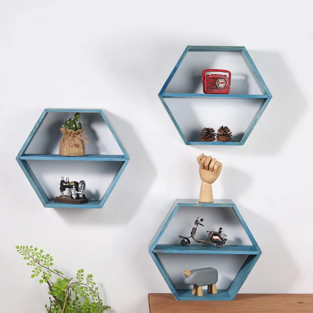 Hexagon Floating Display Home Shelves Bookshelf Wall Mounted Storage Organizer