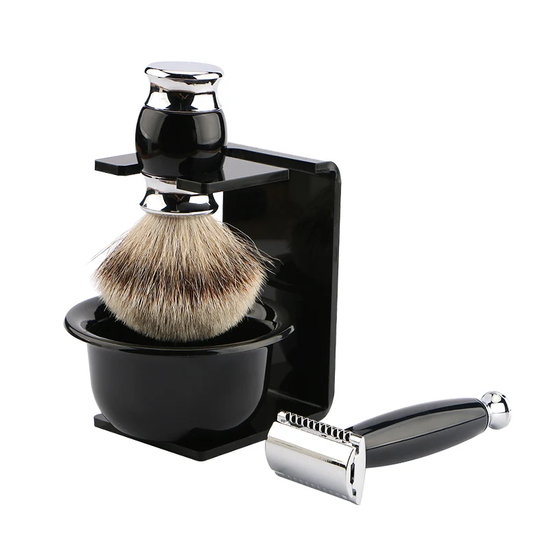 HAWARD RAZOR Barber Shaving Brush Badger Hair Black Acrylic Stand Bowl Set Use For Shaving 2