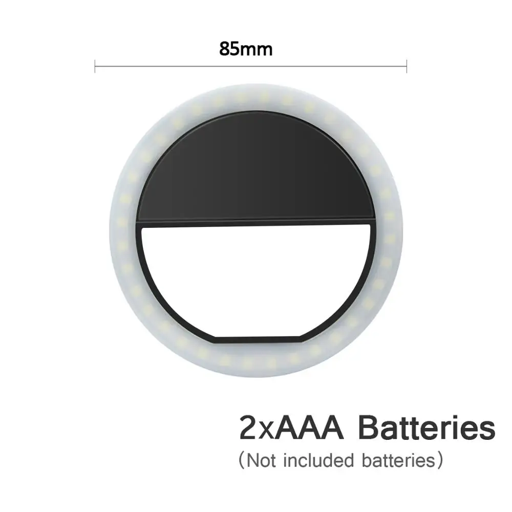 Black AAA Powered Светодиодный селфи кольцо новинка световое кольцо с зажимом для сотового телефона лампа для фотосъемки anel de luz para celular подсветка для телефона - Цвет: Black AAA Powered