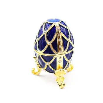 

Blue Faberge-Egg Hand Painted Jewelry Trinket Box Gift for Easter Home Decor