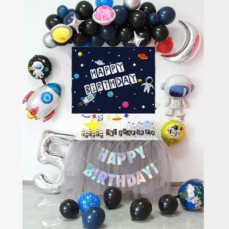 Bebe Garcon Joyeux Anniversaire Decoration Planete Espace Fete Theme Ballon Fusee Astronaute Espace Extra Atmospherique 1 2 3 4 5 Ans Arriere Plan Decor Aliexpress