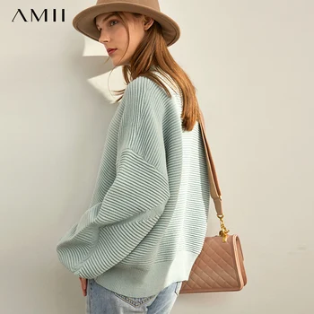 

Amii Minimalist Pullover Sweater Autumn Women Solid Loose Puff Sleeve Elegant Female Short Knit Sweater 11960121