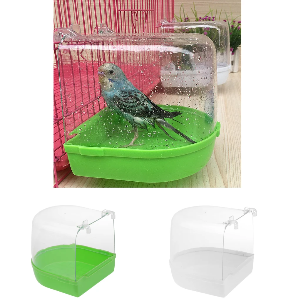 Bird Bath for Caged Birds Bird Cockatiel Bath Clean Box Toy Plastic Green/White 13 x 13 x 13 cm