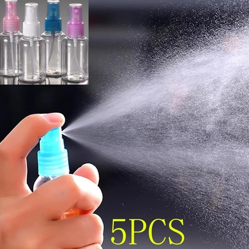 

5Pcs Plastic Transparent 50ml Small Empty Spray Bottles for Makeup Skin Care Refillable Bottle Tools Portable Soap Dispenser