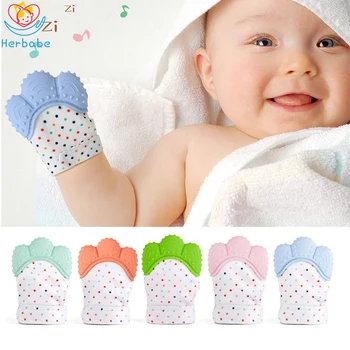 

Herbabe 3pc Baby Silicone Teethers BPA Free Newborn Teething Glove Cartoon Sound Teether Nursing Mittens Stop Sucking Thumb Toys