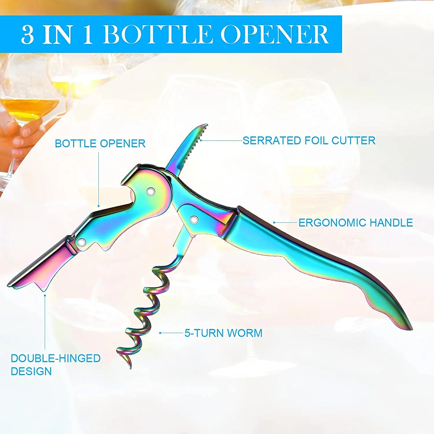 Wine Opener Stainless Steel Double Hinge Corkscrew Professional Waiter Beer Bottle Opener and Foil Cutter Gift for Wine Lovers