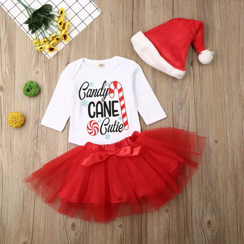 Emmababy, 3 предмета, для новорожденных девочек, 1 год, Рождество, осень, топы с длинными рукавами, комбинезон с бантом, юбка-пачка, платье, наряды