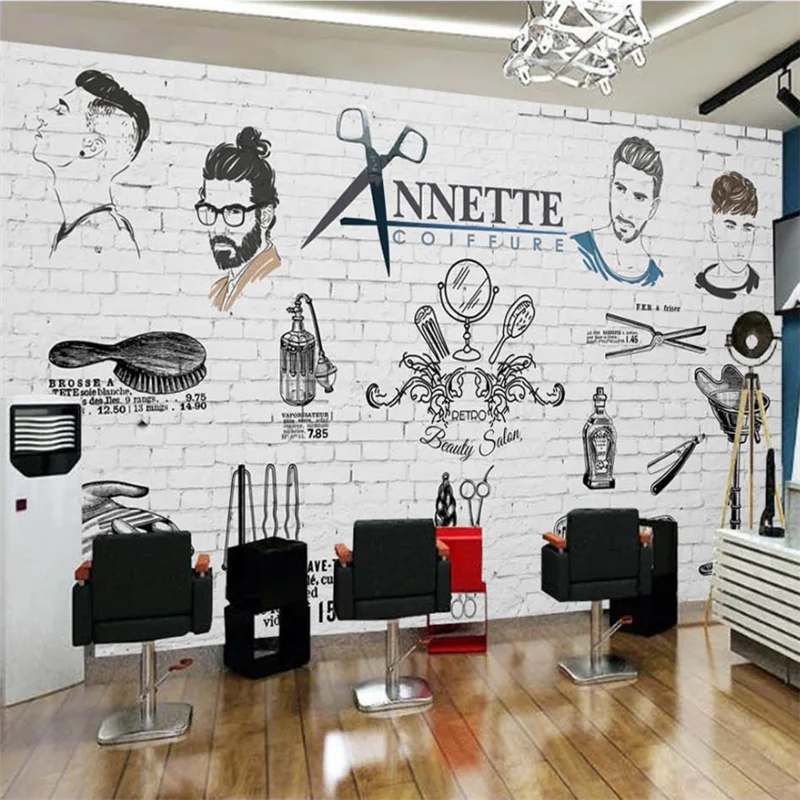 

Custom wallpaper 3D Europe and the United States hand-painted trend barber shop TV background wall barber shop murals