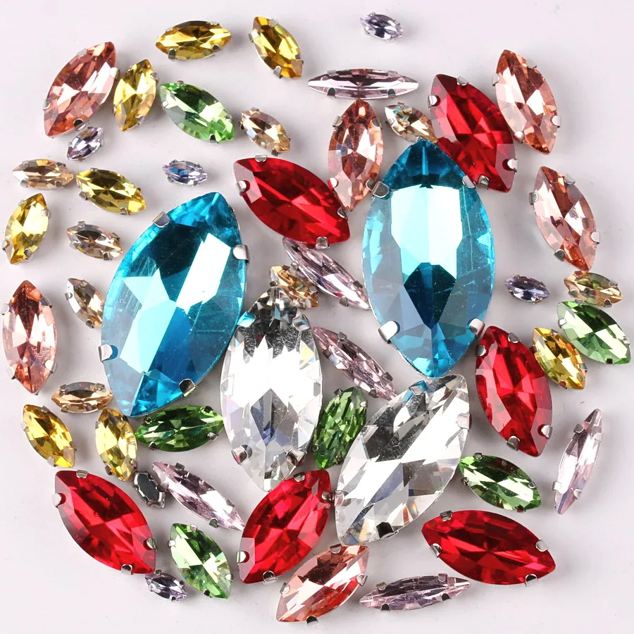 120 Strass En Forme D'œil De Cheval à Coudre - Verre Cristal Facetté, 5 Tailles - Pour Vêtements, Chaussures, DIY