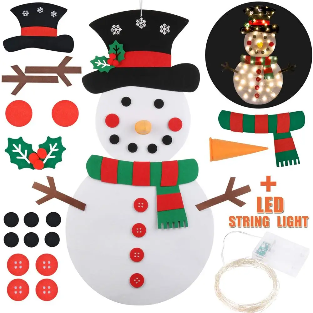 

DIY Felt Christmas Tree Snowman Decoration With 5M 50LED String Light New Year Kids Toys Christmas Gifts DIY Felt Snowman