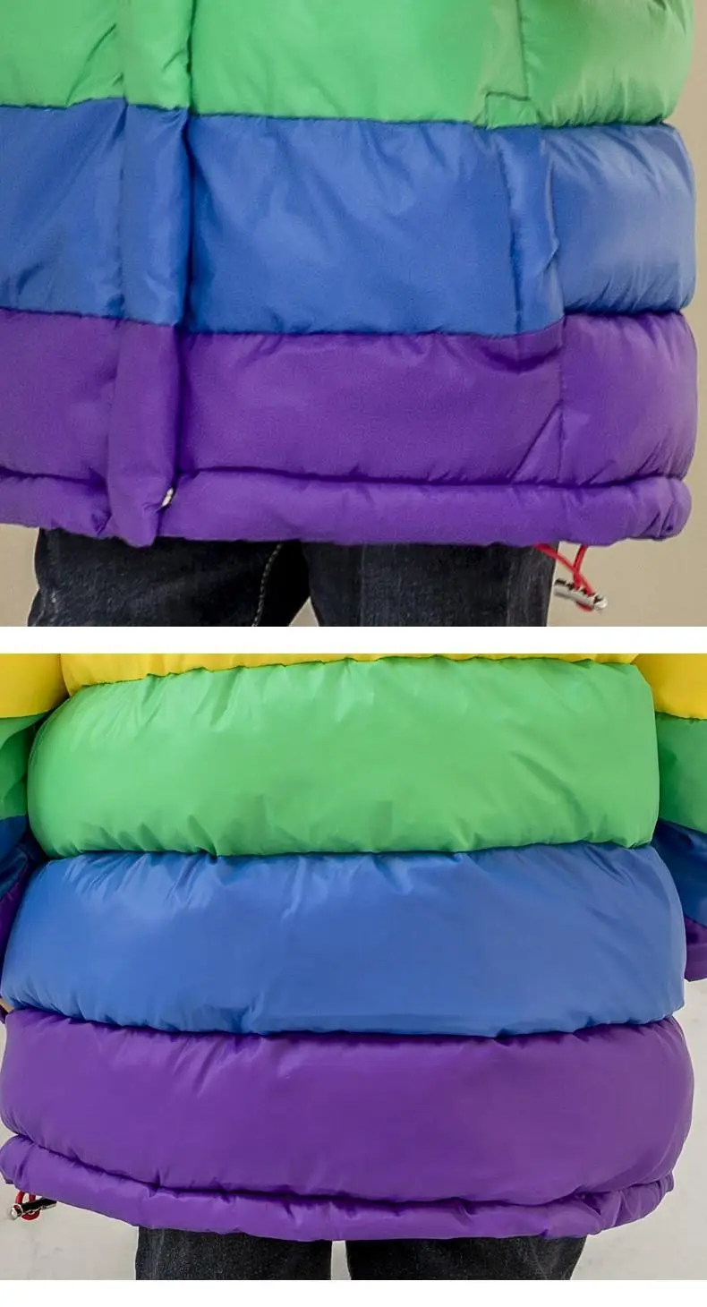 Mother Daughter Coats Mom Girls Cotton Padded Rainbow Jacket Winter Wam Family Look Outfits Clothes J566