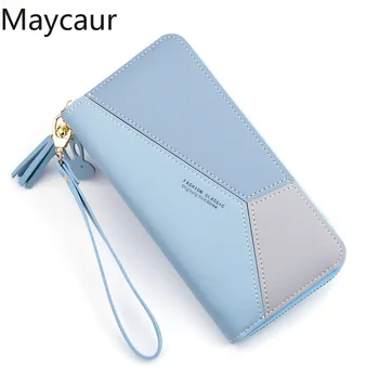 

Maycaur Zipper Hit Color Splice Long Women Wallets Fashion Classic Rabbit Tassel Pendant PU Leather Wallet Card ID Storage Purse