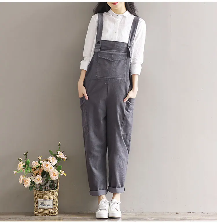 WICCON Corduroy Womens Jumpsuits Casual Vintage Sleeveless Bodysuit Women Loose Full Length Solid Overalls Strapless Paysuits