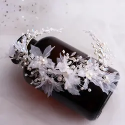 Белый Шелковый цветок белок горный хрусталь Мори невесты гирлянда с свадебные аксессуары для волос невесты