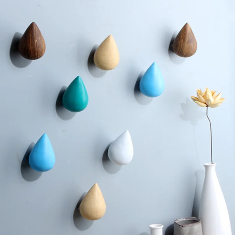 Nordic Wood Wall Hanger Water Drop Shaped Hook Door Back Hanger Key Holder Decorative Hooks Bag Handbag Hat Clothes Wooden Hook 5