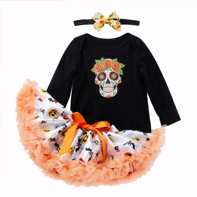 Костюм на Хэллоуин для девочек комбинезон с длинным рукавом и мультяшным черепом