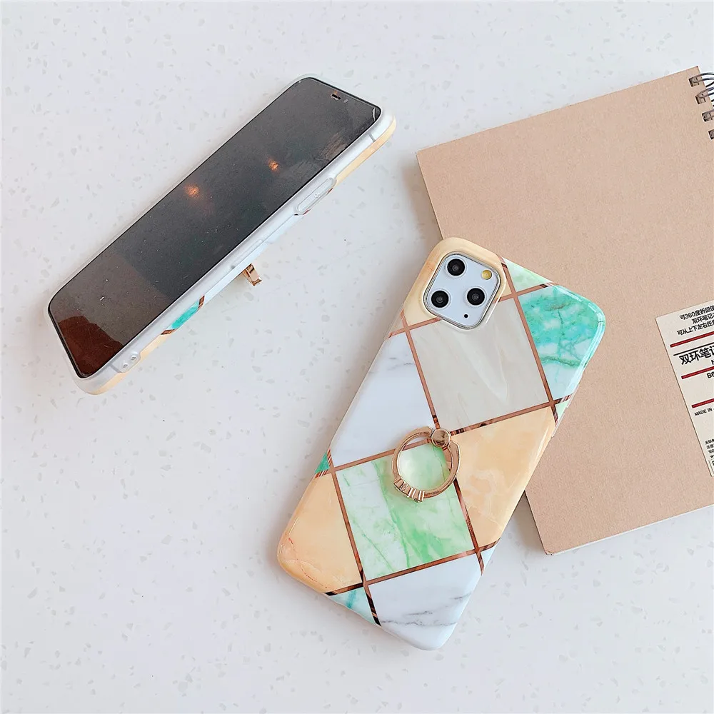 

Diamond finger ring stand Phone Case For iPhone 11 pro max X XS Max XR 8 7 6s plus diamond mosaic marble Kickstand coque cover