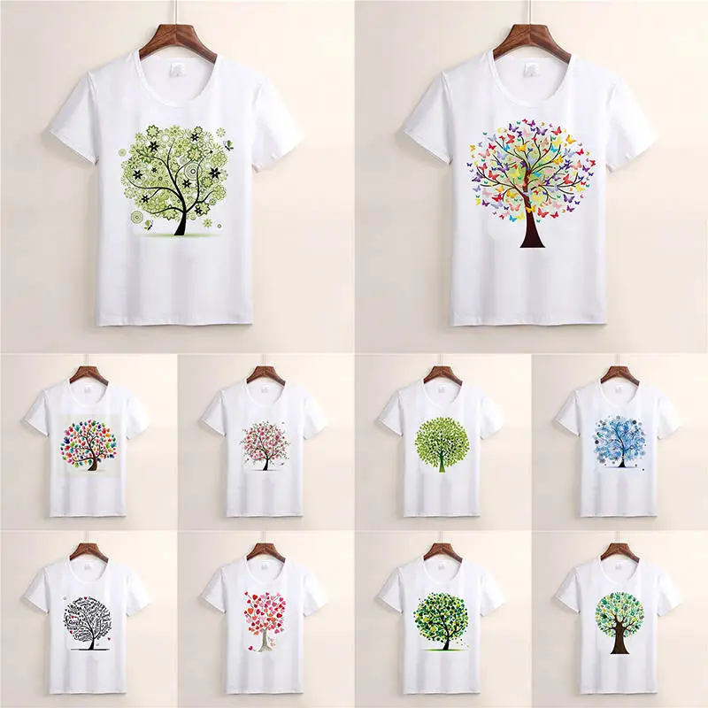 Хлопок модал эстетика футболка брызги зелени дерево печати короткий рукав Топы И