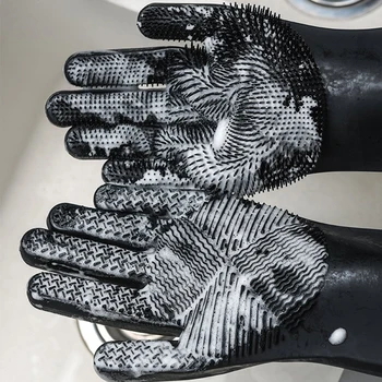 

Silicone Scrubbing Dishwashing Cleaning Gloves Magic Rubber Dish Washing Gloves for Household Scrubber Kitchen Clean Tool