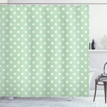 

Mint Shower Curtain, Classical Old Fashioned Polka Dots Pattern on Pale Green Fresh Background, Cloth Fabric Bathroom Decor Set